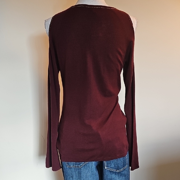 White House Black Market Burgundy Long Sleeve Blouse - Picture 4 of 7